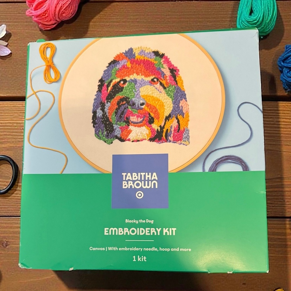 Tabitha Brown Blacky The Dog Embroidery Kit Canvas Needle‎ Hoop Target